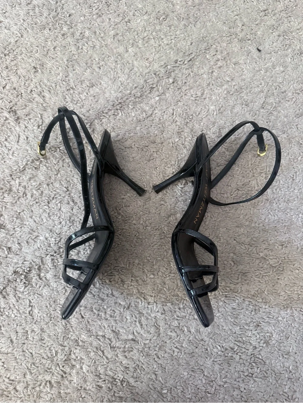 Stuart Weitzman Patent Black Strappy Slingback Heels